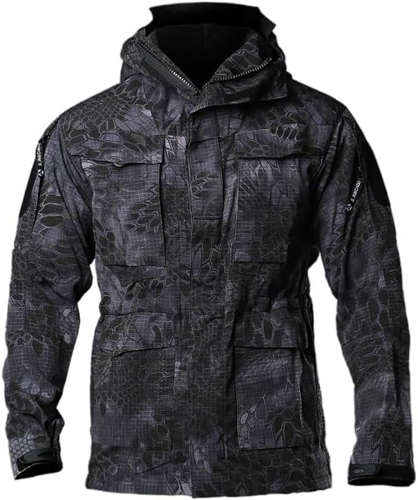 Waterproof Windbreaker Jacket Male Hooded Coat Outdoor Fishing/Trekking Hiking Jackets Winter M65 Military Tactical Jackets Men(Black Snake,E)