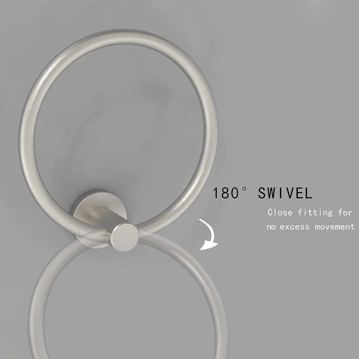 Brushed Nickel Towel Ring, Hand Towel Holder for Bathroom Kitchen Modern Rounded Base Wall Mount SUS304 Stainless Steel - Image 3