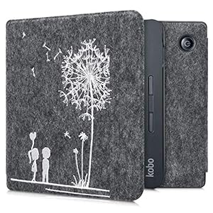 kwmobile hoes compatibel met Kobo Libra H2O – E-reader beschermhoes in donkergrijs/wit – Paardenbloemen Liefde