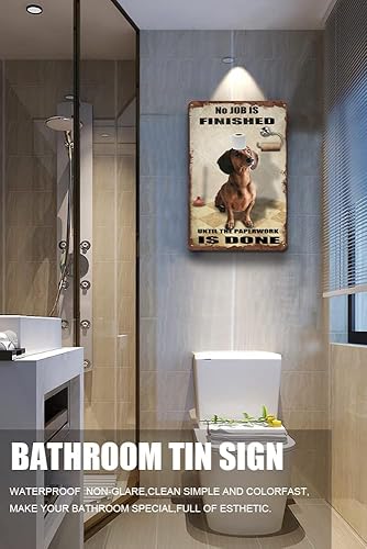 Miniatura 3 de Rollo de letrero de hojalata con texto en inglés "No Job is Finish" de perro salchicha con texto en inglés "No Job is Finish", arte de pared retro