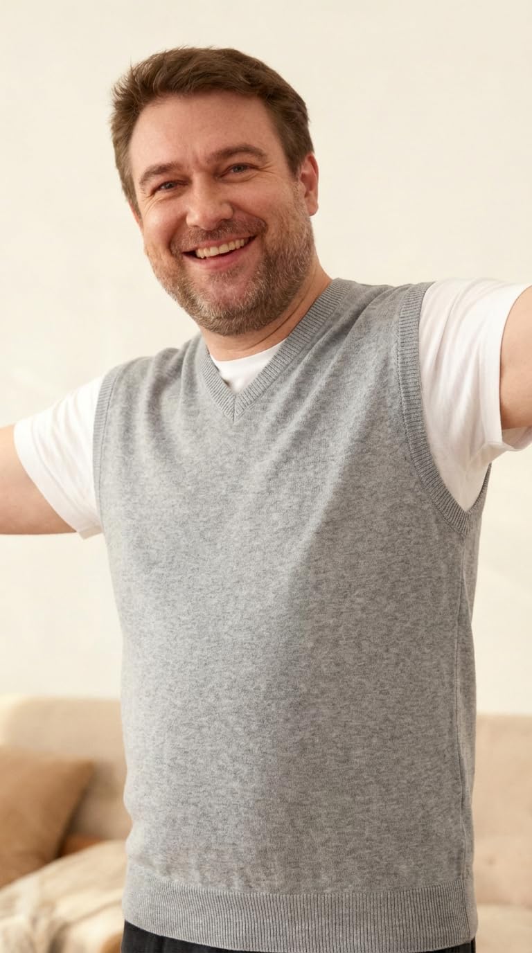 Krumba Hommes Pull Gilet pour Plus Taille: Grande Hauteur Col V sans Manches Tricoter Coton Arrêtez-Vous