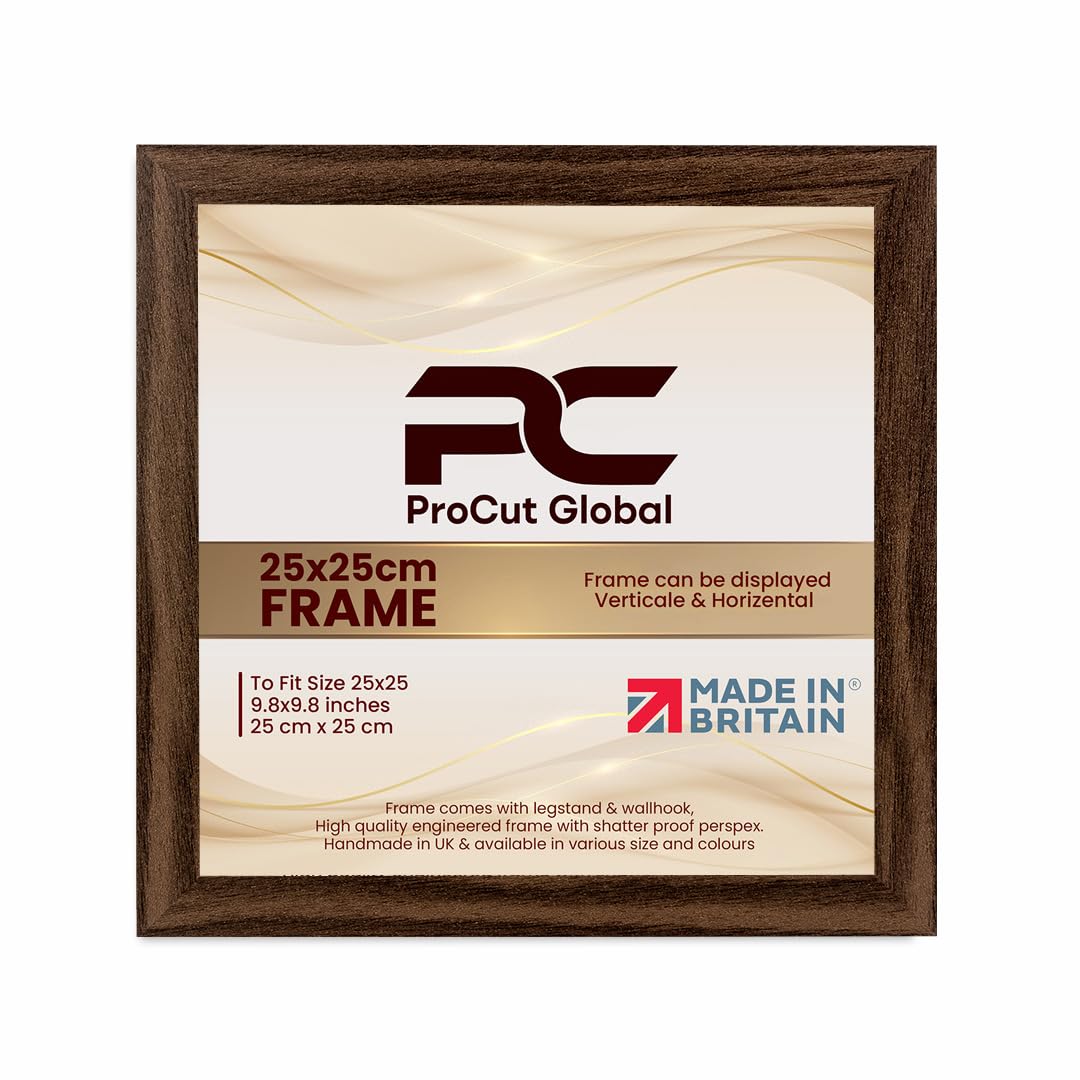 Procut Global 25X25CM Walnut Picture Frames – Sleek Wooden Photo Frame with Shatterproof Perspex for Wall or Tabletop – Perfect for Posters, Certificates, Prints–Multiple Sizes & Colors Available
