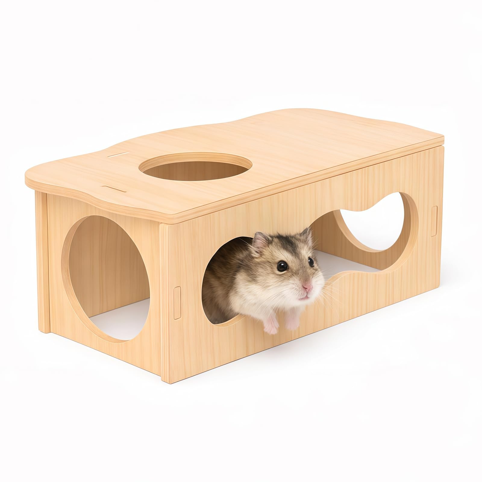 Maison pour Hamster Tunnel en Bois avec fenêtre en Forme de Nuage, Refuge Naturel pour Hamster, Maison de Jeu Hamsters Nains, Accessoire Tunnel Hamsters Nains et syriens (22×11×8)