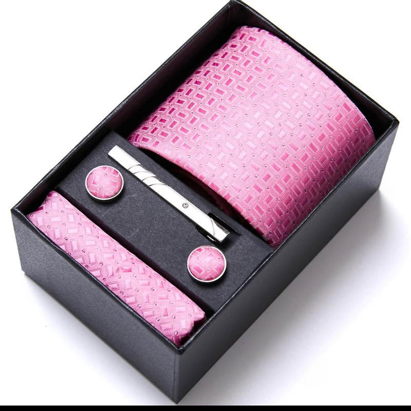 Set corbata hombre verde con pañuelo y gemelos miniatura 6