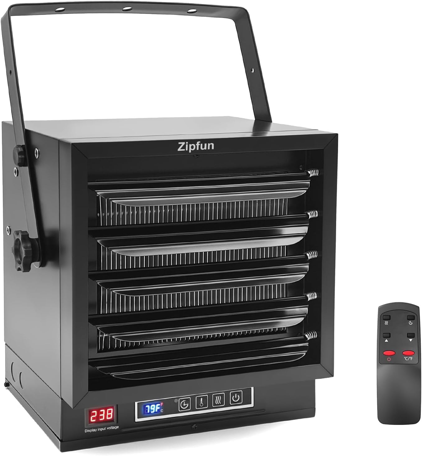 Front view of the Zipfun 10000W Electric Garage Heater with remote control