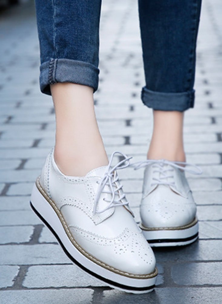 Derby Cuir Vernis Baskets Brogues Plateforme Chaussure Ville à Lacets Femme Grande Taille 39 40 41