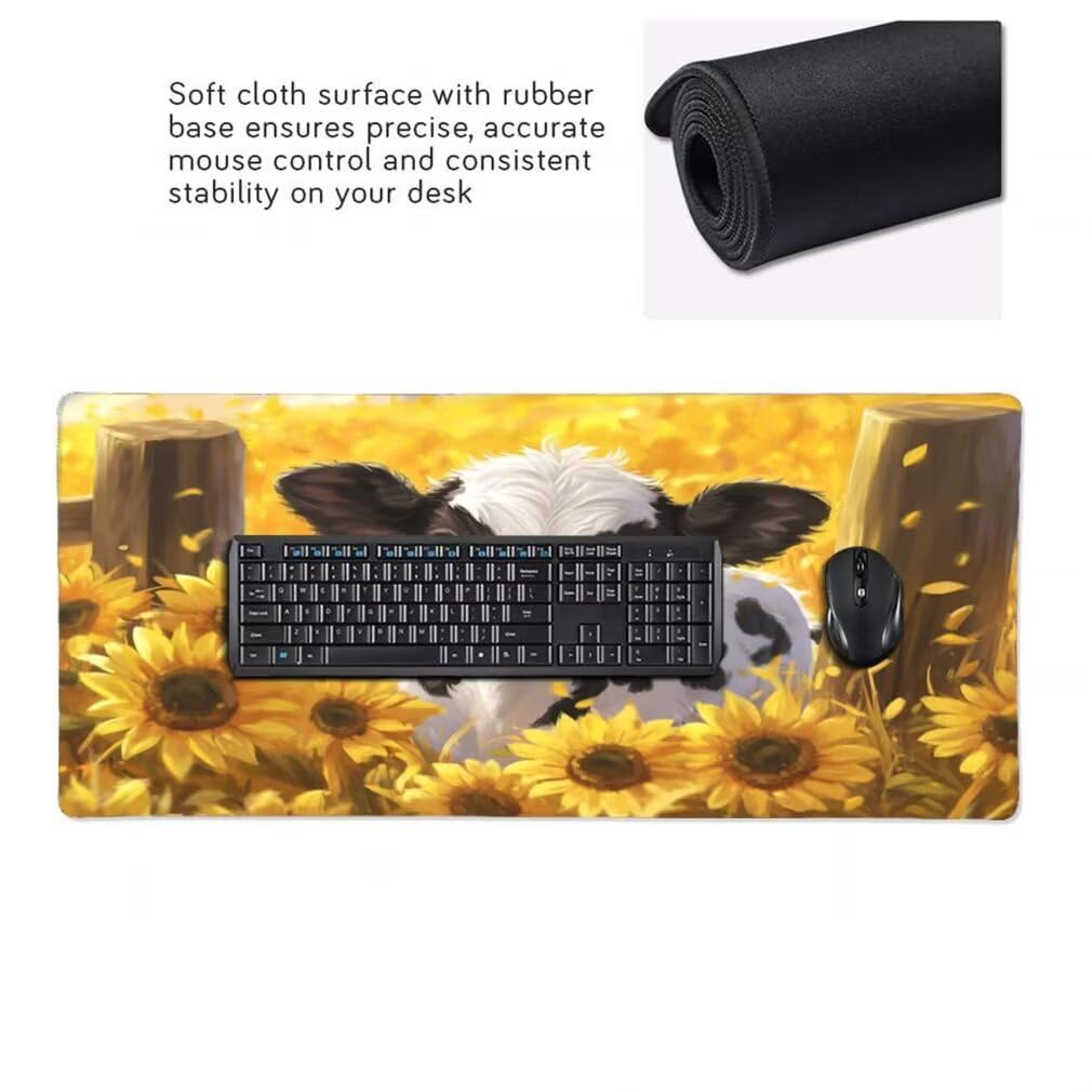Tappetino Mouse XXL 1000x500mm Girasole Grande Mouse Pad, Tappetino Scrivania Grande Mousepad Gaming con Bordi Cuciti, Tappeto Scrivania con Base Antiscivolo per Ufficio e Casa (Vitello) -MP1586