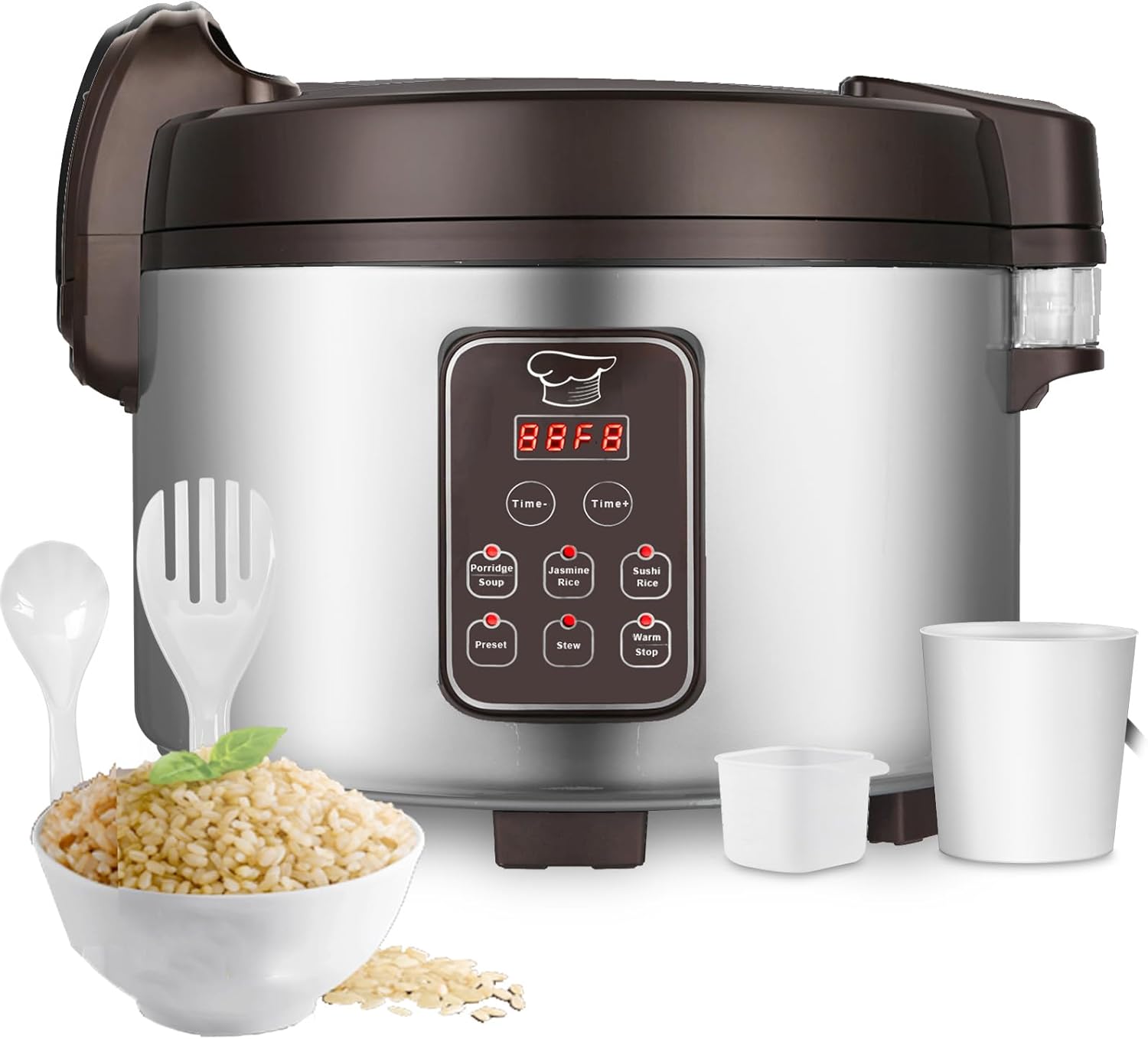 15L Commercial Rice Cooker & Warmer (84 Cup Cooked, 15.8 QT) Smart Large Rice cooker 6 Rice Cook Functions 24-Hr Delay Timer | LED Display | Auto Keep Warm | Non-Stick Inner Pot Silver & Black 84 CUPS COOKED RICE & RICE WARMER