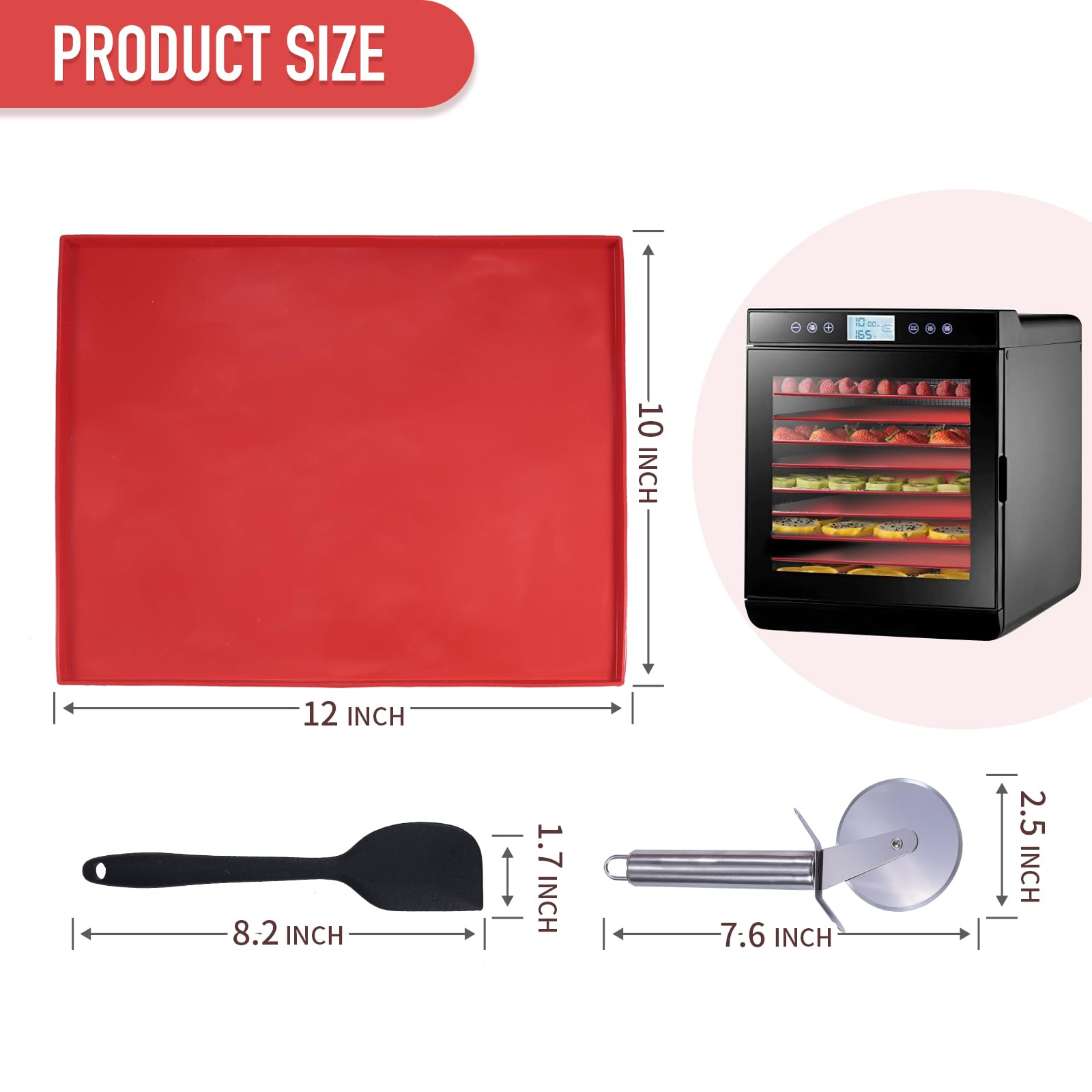 8 bandejas deshidratadoras de silicona para cuero de frutas de 12 x 10 pulgadas, alfombrillas deshidratadoras antiadherentes con borde para frutas, verduras, carne, hierbas, galletas líquidas con 5