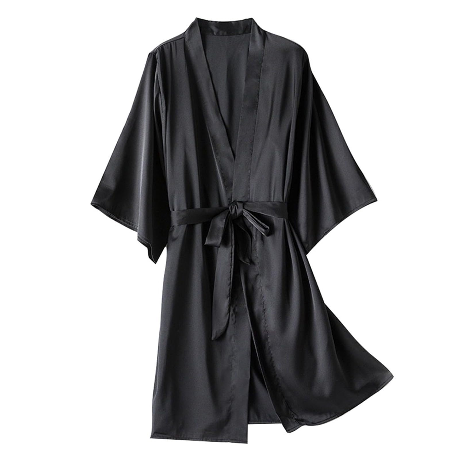 Womens Satin Robe Short Sleeve Loose Causal Silky Lightweight Belted Robes Bridesmaids Sleepwear Bathrobes