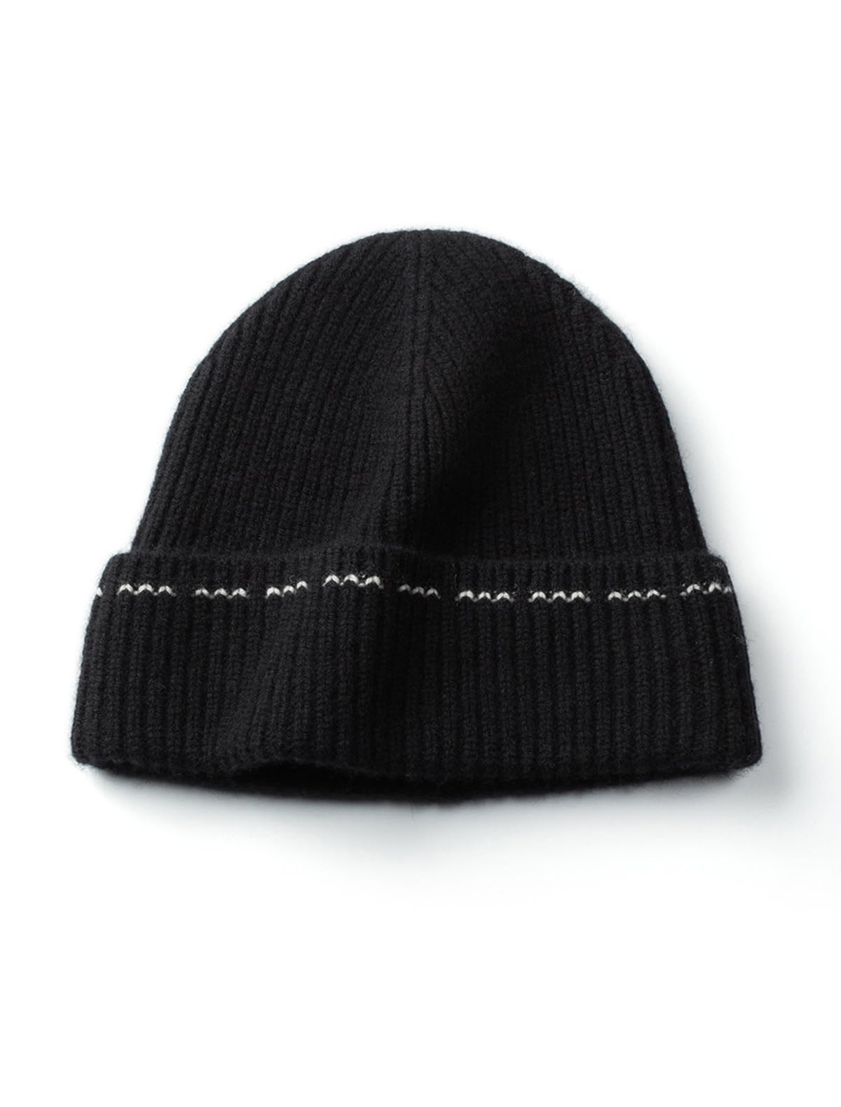 100% Kaschmir Cuffed Beanie Mütze für Damen Herren, Weiche Warme Strickmütze mit Bündchen, Winddicht Winterhüte Gestrickt Skull Cap, Unisex Outdoor Sportmütze zum Laufen Ski, Winter Geschenk Black F