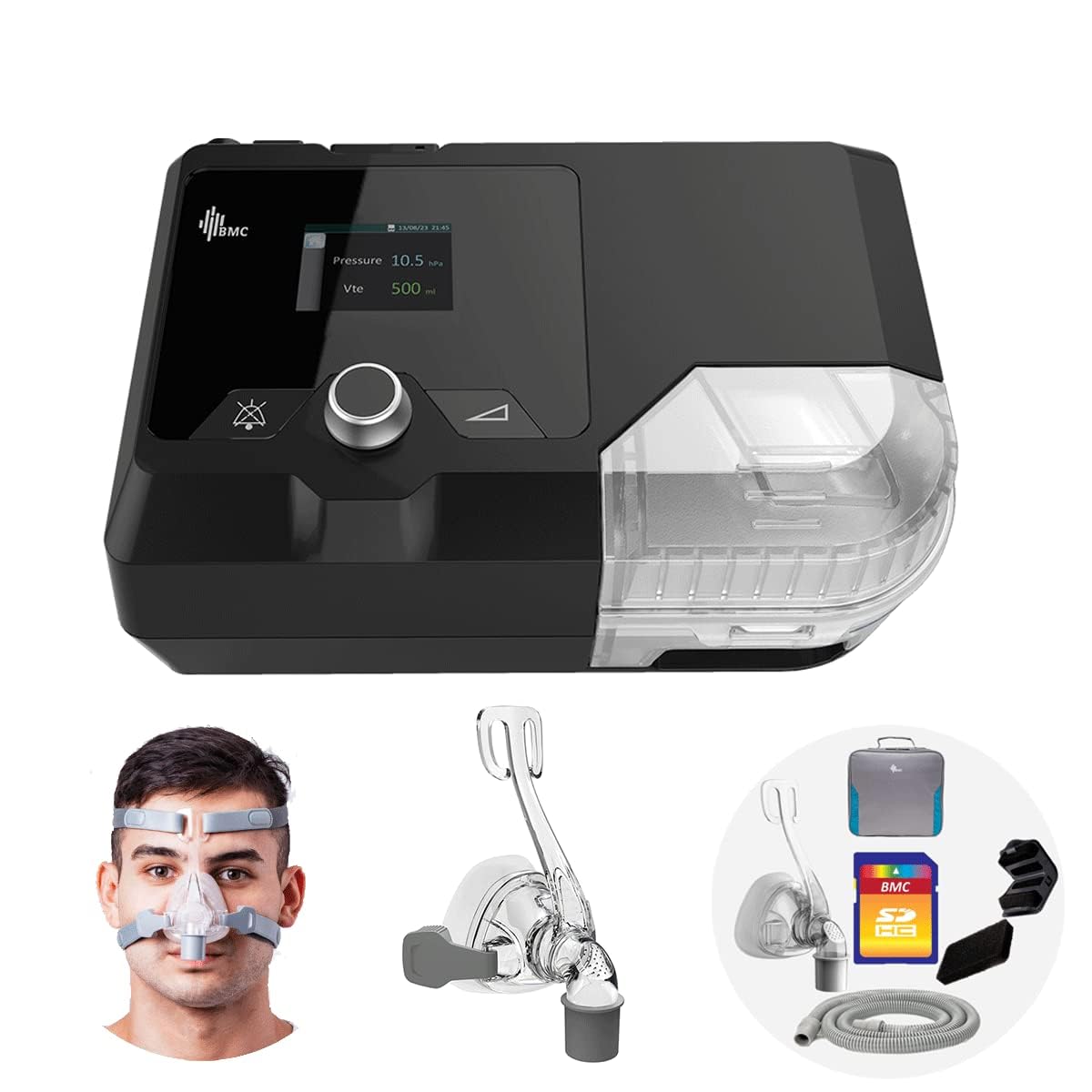 BMC G2S A20 Auto CPAP Machine for home with Humidifier, BMC N4 Mask (Medium), Tube, Power Cord and Carrying Case Bag | BMC Auto CPAP Machine | 2 Years Warranty by Sachdeva Medline