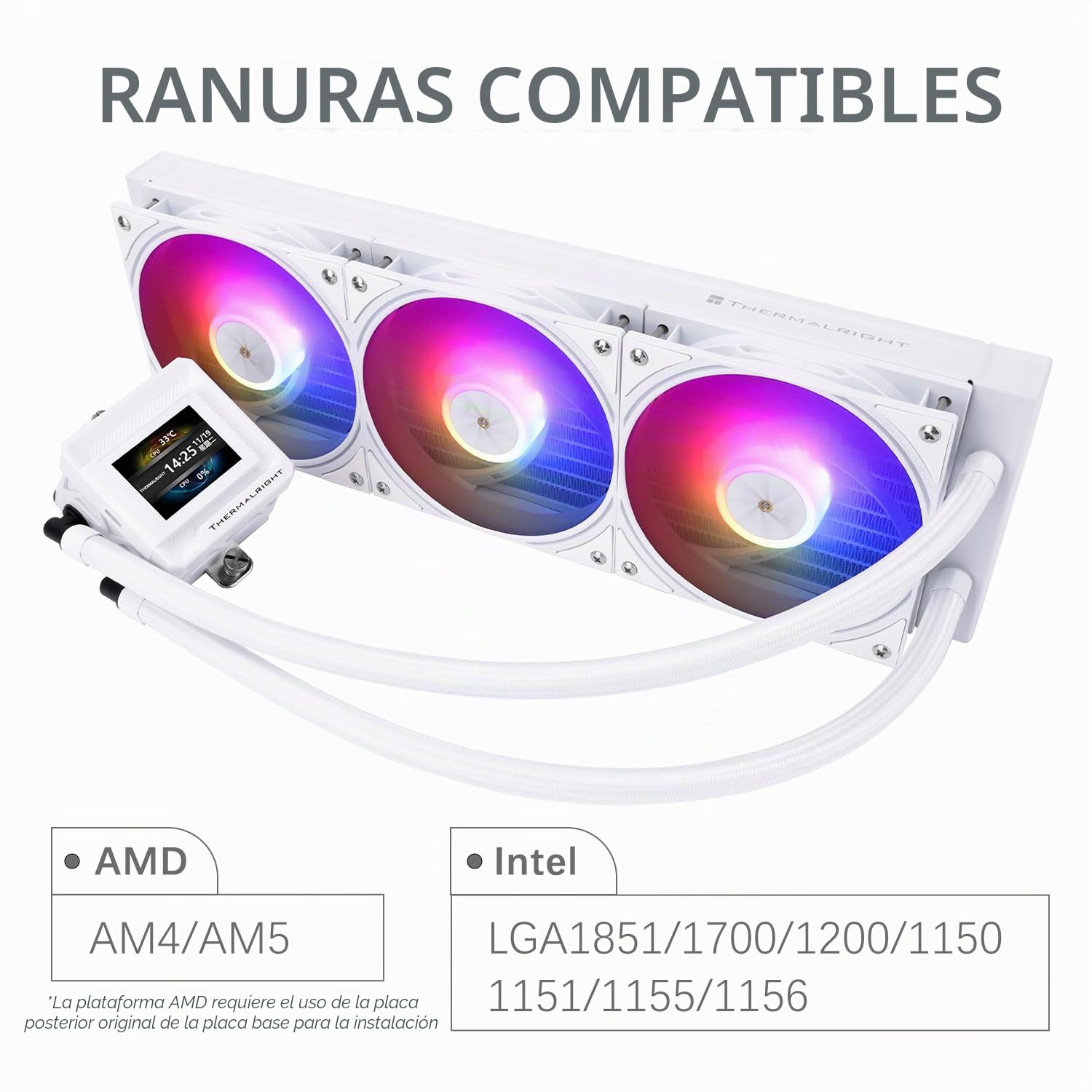TR Thermalright FW360 SE White ARGB Liquid CPU Kühler, pantalla LCD IPS de 2 pulgadas con resolución de 320x240, magnético, tema de pantalla DIY, para AM4/AM5, LGA1851/1700/115x