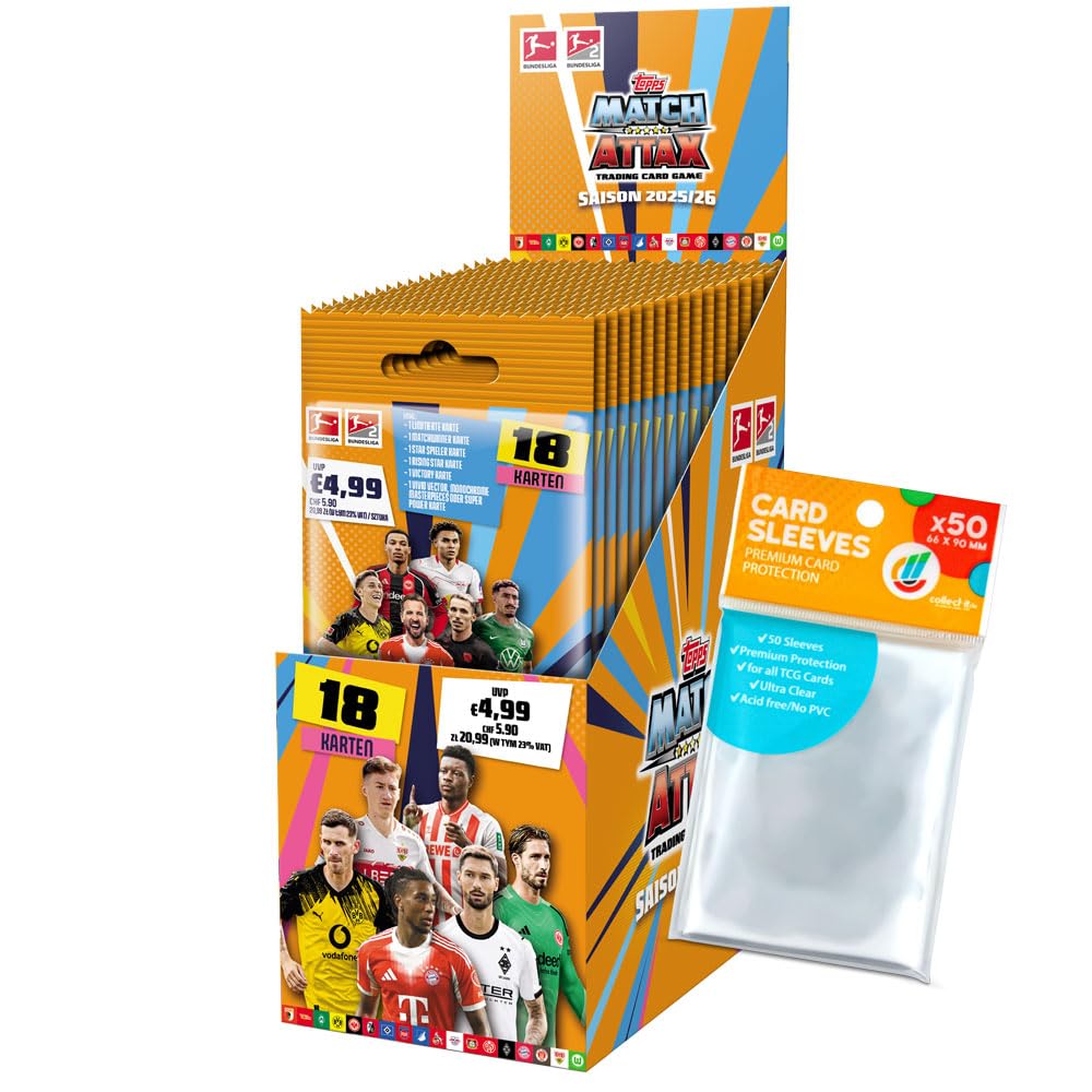 Bundle mit Topps Match Attax Bundesliga 2025/26-1 Power Pack Display + Exklusive Collect-it Hüllen