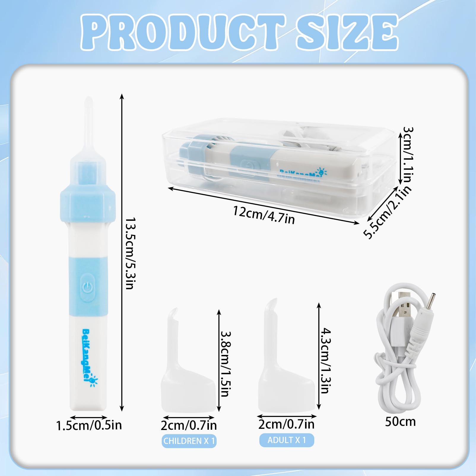 Aspiratore Cerume Orecchie, Aspiratore per la Pulizia Delle Cerume cavo USB, Pulisci Orecchie Elettrico con 2 testine, Comodo, Morbido, Pulizia Orecchie per adulti e bambini