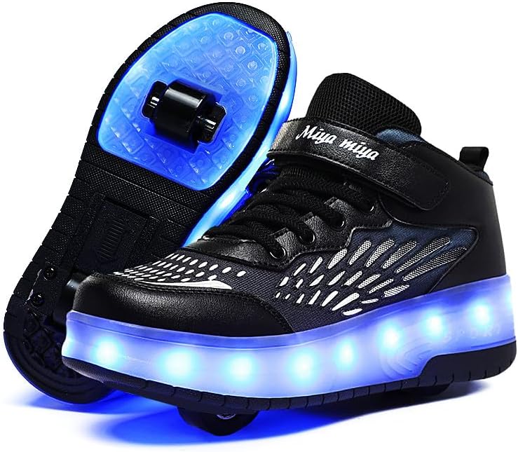 Roller Shoes Girls Sneakers USB Rechargeable 2 Wheels Shoes Roller Skates for Beginner Trainers 16 Modes LED Lights Up Flashing Sneaker for Unisex Kids Boys Stylish Footwear