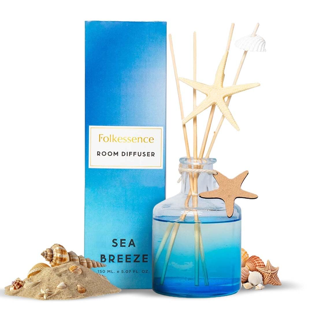 Folkulture Reed Diffusers for Home 5 oz Bathroom Decor Beach Scent Diffuser Oil with Sticks for Living Room