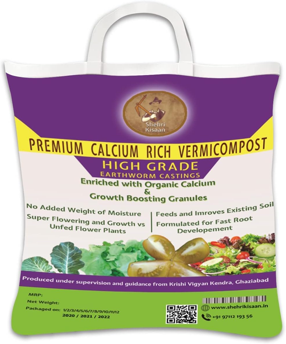 Shehri Kisaan® Calcium Rich Vermicompost 10kg Earthworm Castings | Complete Plant Food Enriched with Organic Growth Booster Granules | Calcium Vermi Compost Manure Fertilizer for Plants