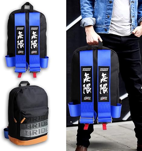 Miniatura 6 de W-POWER JDM Bride Racing Mochila de viaje para laptop, parte inferior marrón con correas de arnés ajustables, Gradación, Mugen-bl