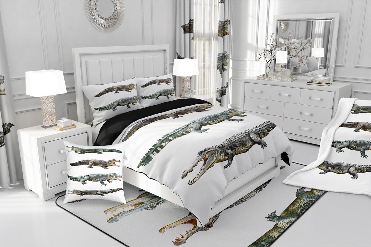 Erosebridal Teens Crocodile Bedding Set Alligator Pattern Duvet Cover for Kids Boys Girls Teens Adult Wildlife Animal Comforter Cover Twin Size Exotic Bedspread Cover 3 Pieces with 2 Pillow Cases
