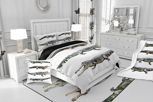 Miniatura 4 de Erosebridal Juego de ropa de cama de cocodrilo para adolescentes, funda de edredón con patrón de cocodrilo para niños, niñas, adolescentes, adultos,
