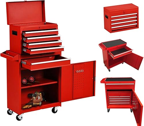 Cofre de herramientas con ruedas de 5 cajones, organizador de caja de herramientas grande, armario de herramientas extraíble con cerradura para