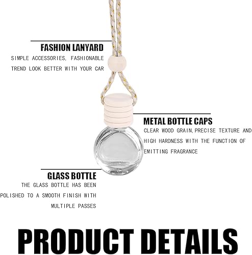 Miniatura 9 de Osilly Ambientador colgante para automóvil, 0.3 fl oz, difusor de aceite, perfume, aromaterapia, botella de vidrio vacía, adorno de fragancia con