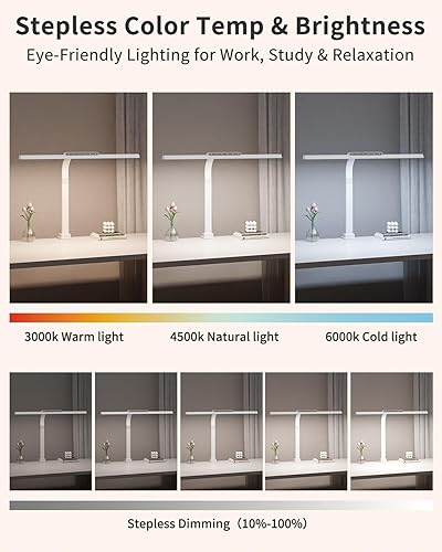 Miniatura 8 de Lámparas LED de escritorio para oficina en casa, luz de escritorio brillante de 24 W con abrazadera, atenuación continua, ajustable, cuello de cisne