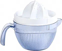 Espremedor de suco manual de plástico laranja/toranja/limão grande, espremedor cítrico manual com ranhuras, coador e copo de 590 ml com bico, sem BPA, alargador de 6 dentes amplo e eficiente extrator