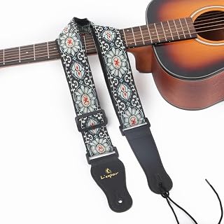 OUTFYT Rock Punk Jacquard broderie coton fleur sangle de guitare bleu vert guitare basse électrique longueur réglable 90-140 cm - Les Beatles, Paul McCartney, John Lennon, RIngo Starr, George Harrison OUTFYT Rock Punk Jacquard broderie coton fleur sangle de guitare bleu vert guitare basse électrique longueur réglable 90-140 cm – Image 3