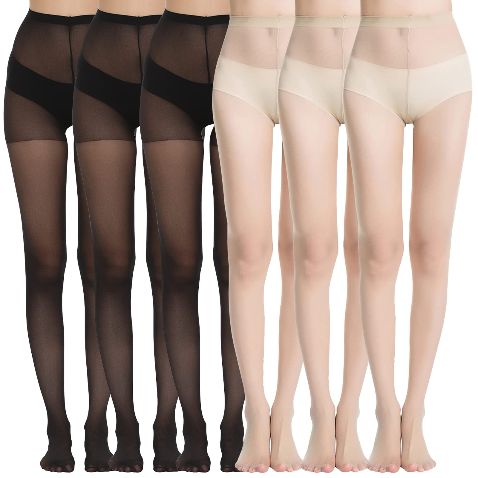 Manzi Women's Black 3 Pairs, Nude 3 Pairs Everyday Energy Silk Sheer Soft Tights 20 Denier 3 Black,3 Nude S