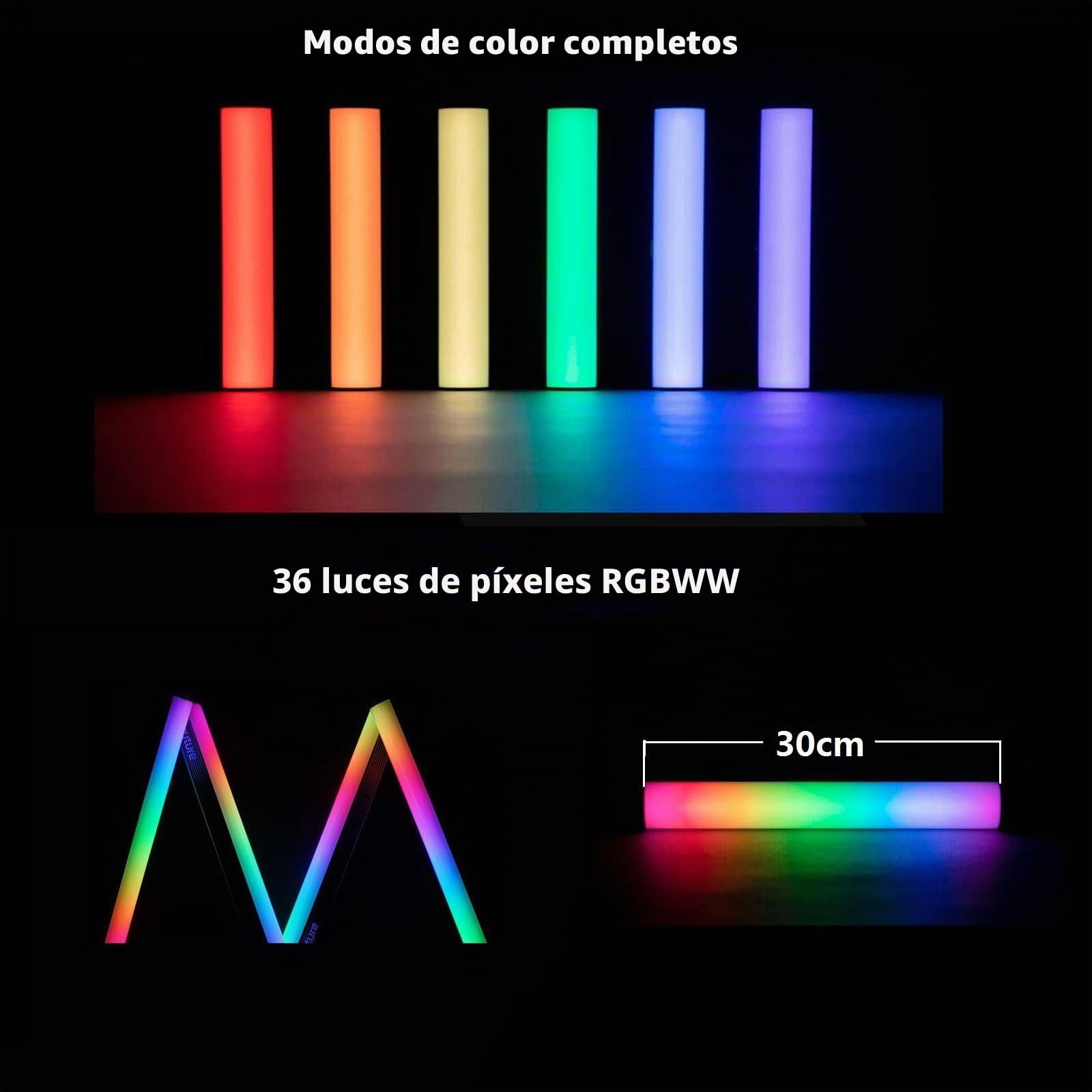 Aputure MT Pro RGB Palo de Varita de luz,Bicolor 2000K -10000K 7.5W Salida Pixel Mapeable RGBWW Mini Tubo de luz LED Soporte Sidus Link App/DMX/RDM Control (30cm)