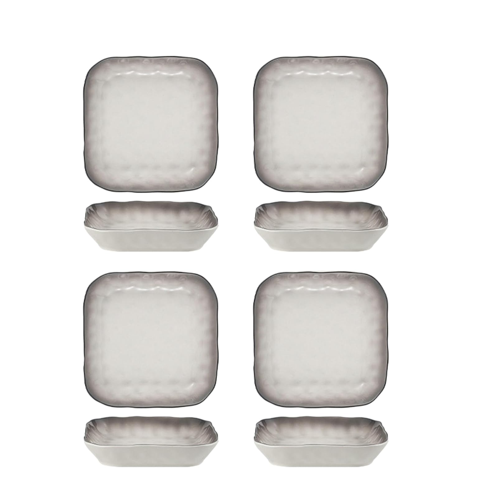 Juego de cuencos y platos de cerámica simple y personalizado, juego de platos y cuencos para restaurante en casa, plato cuadrado exprimido a mano de 8 pulgadas, cambio gradual gris, 4 paquetes
