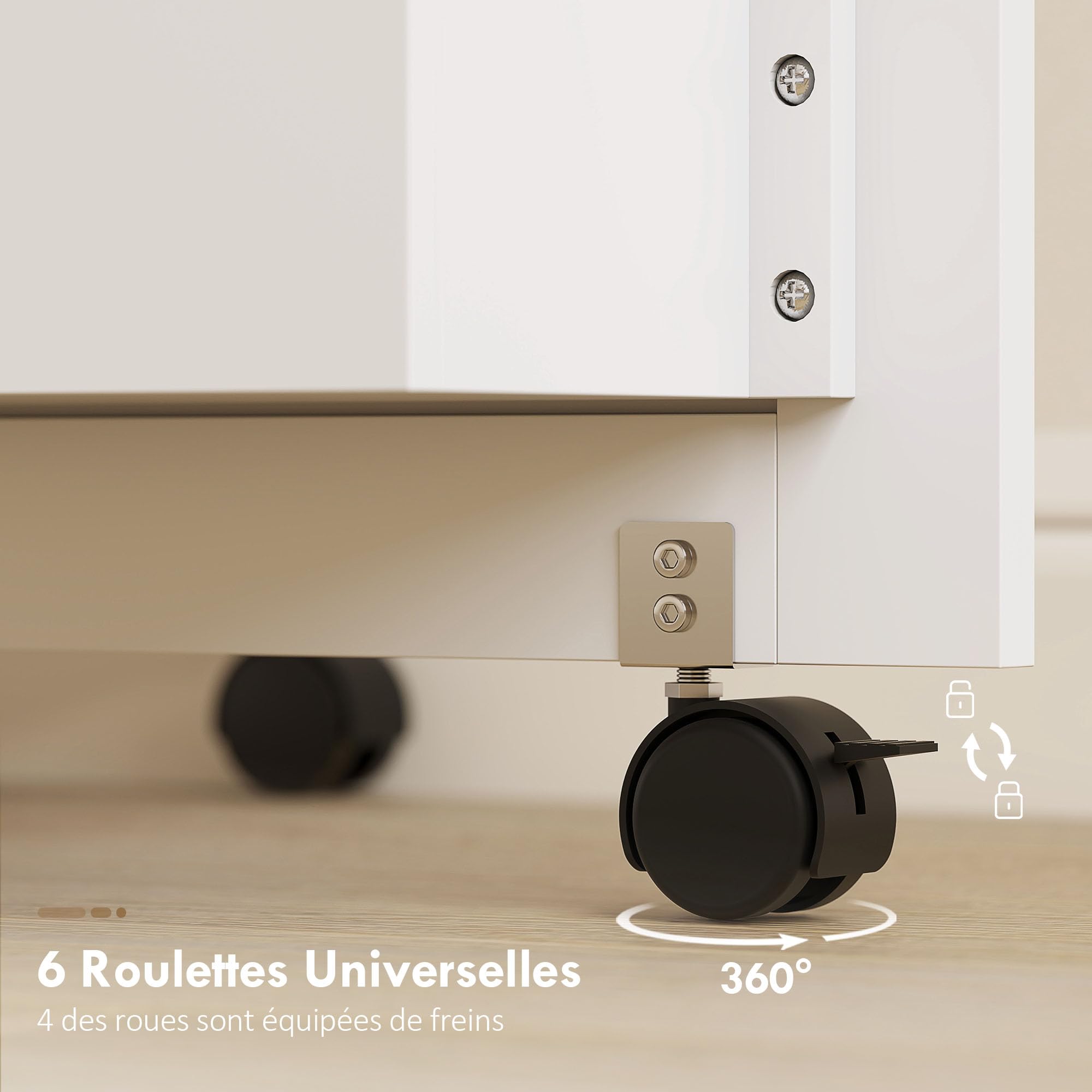 HOMCOM - Mesa de costura plegable, mueble de costura con ruedas con 2 puertas magnéticas, 4 bandejas, 20 ganchos y estante de almacenamiento, mueble máquina de coser para salón, oficina, estudio