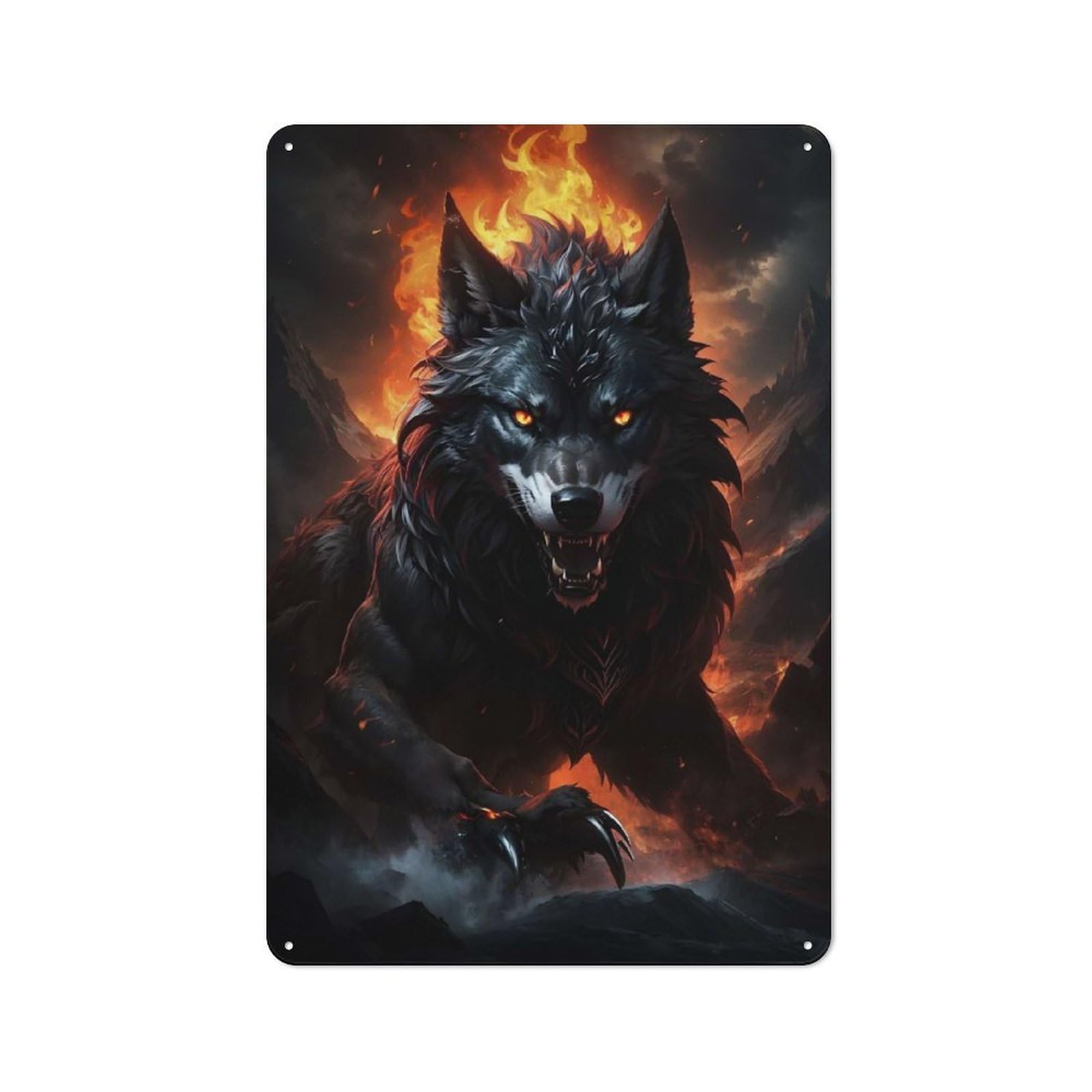 Giant Wolf Red Eye Tin Sign 30x20cm, Rustic Home Bar Decor for Cafe, Pub, Workshop Or Home Bar, for Casual British Interiors