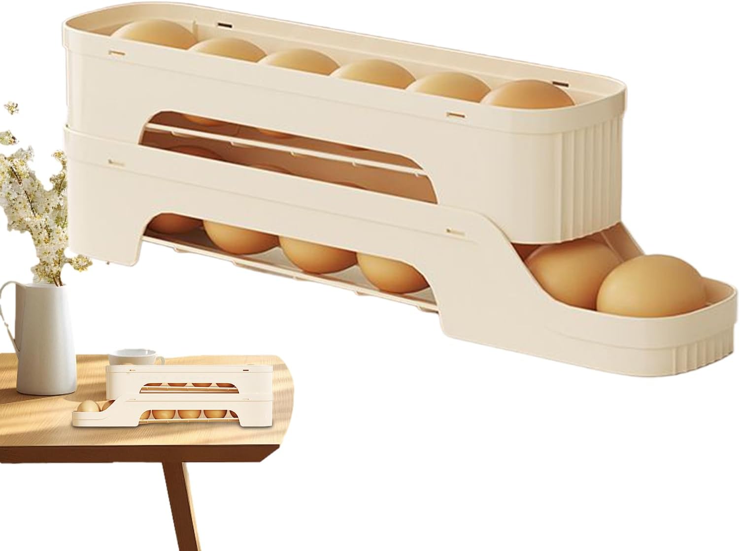 Rolling Egg Dispenser for Refrigerator - Automatic Egg Dispenser - Easy-Access, Ventilated, Stackable Pantry Organizers and Storage, Baking Supplies for Fridge Door