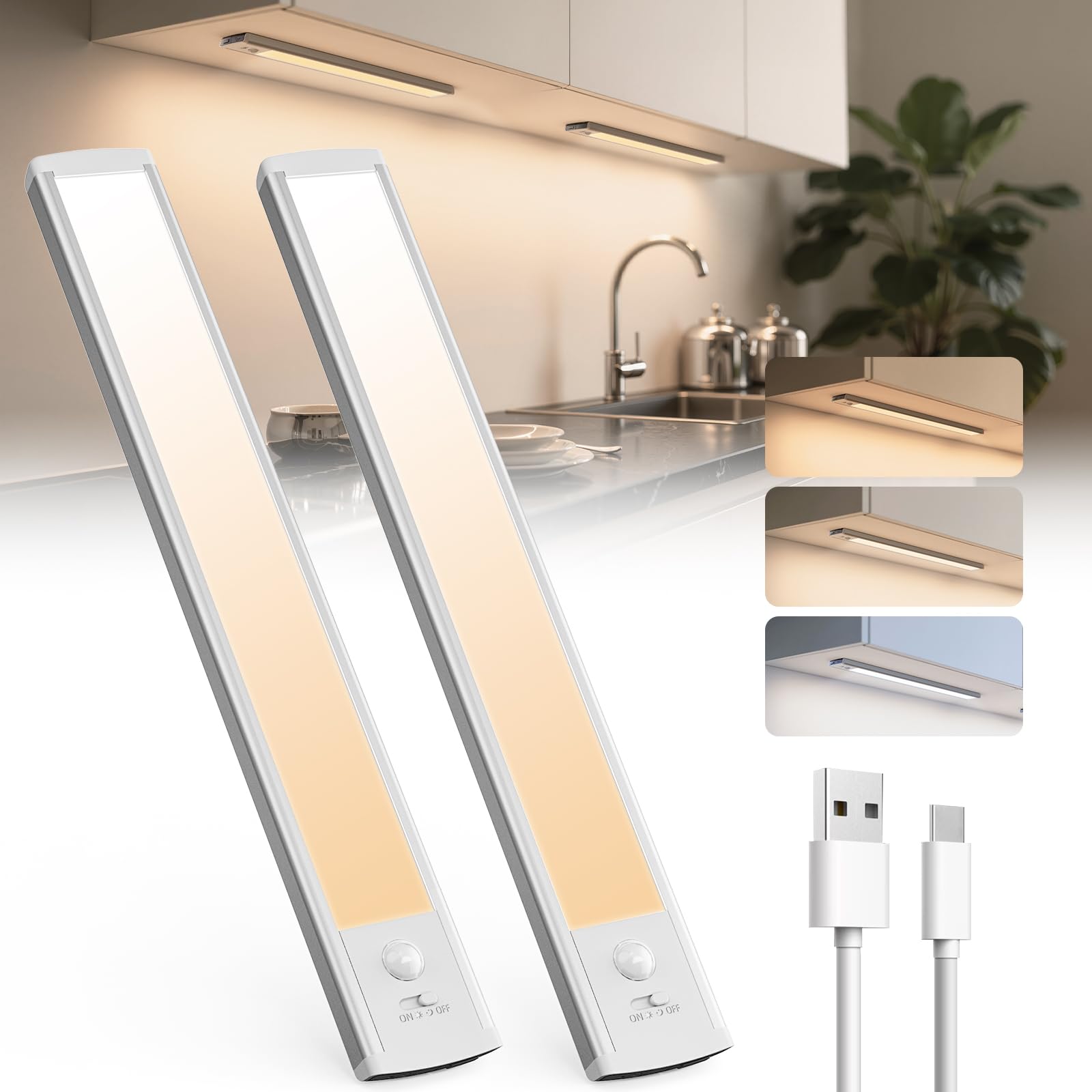 6 Luci LED Da Armadio Con Sensore Di Movimento – Ricaricabili Con Base, 3 Temperature Colore (3000K-6000K), Dimmerabili, Montaggio Magnetico