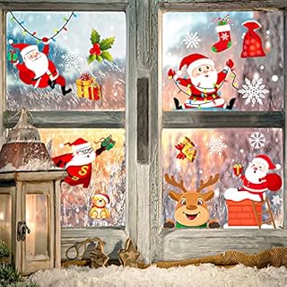 DANGZW Christmas Window Stickers 123 pcs Christmas Decorations Xmas Window Stickers Reusable, Double Sided Christmas Window Decals Static PVC Snowflake Santa Window Stickers for Xma Decoration