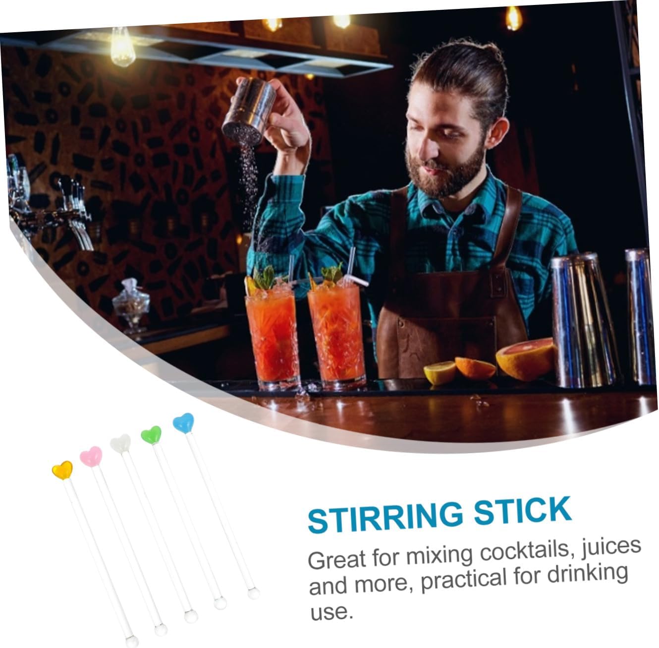 Zerodeko 5pcs Glass Stirring Rods Heart Shaped Drink Stick Juice Stirring Rods Beverage Stirrer Cocktail Sticks