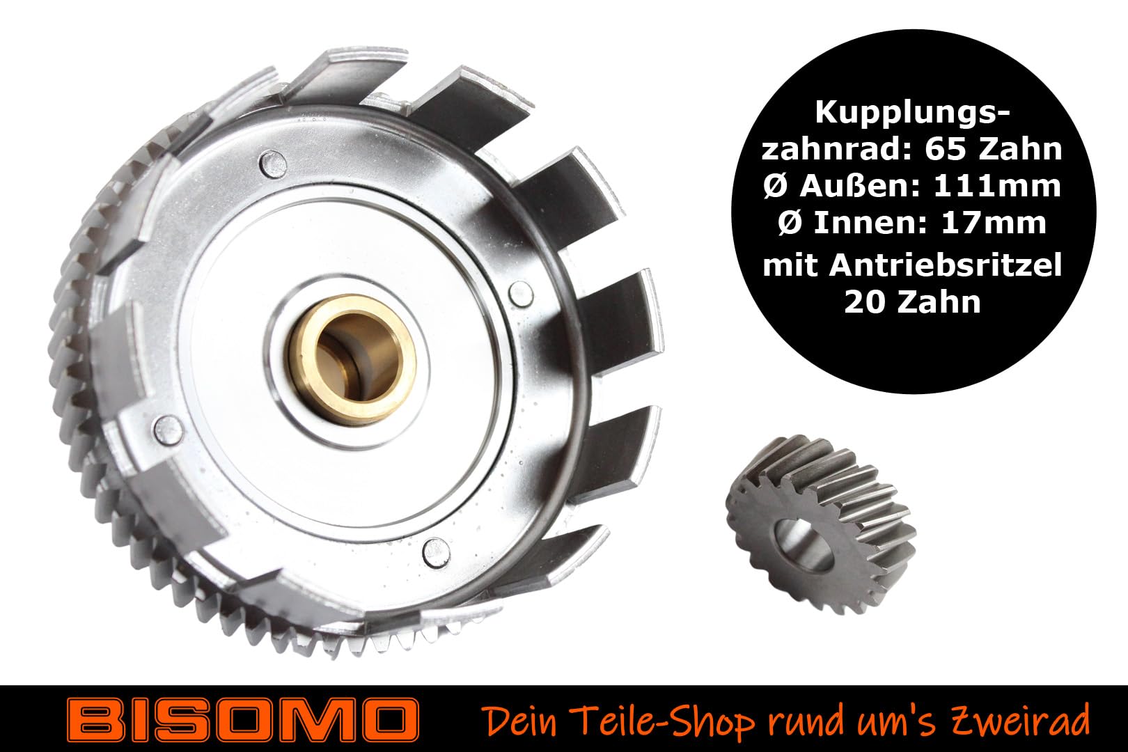Kupplungskorb, Kupplungszahnrad 65 Zahn + Antriebsritzel 20 Zahn + Buchse für Simson S51, KR51/2, SR50, S53