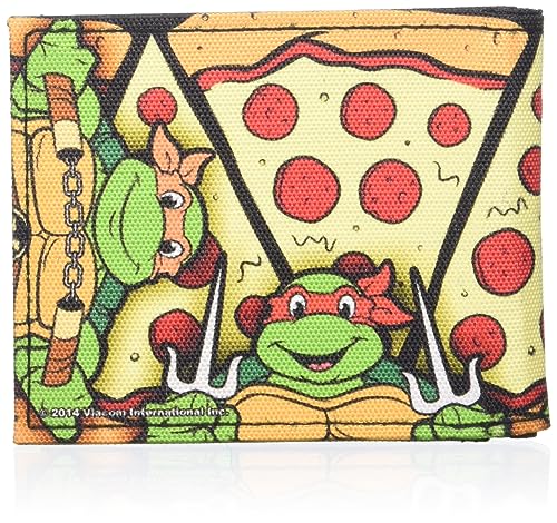 Teenage Mutant Ninja Turtles mens Buckle-down Canvas Bifold - Tmnt Turtle Battle Poses/Pizza Wallet, Multicolor, 4.0 x 3.5 US2