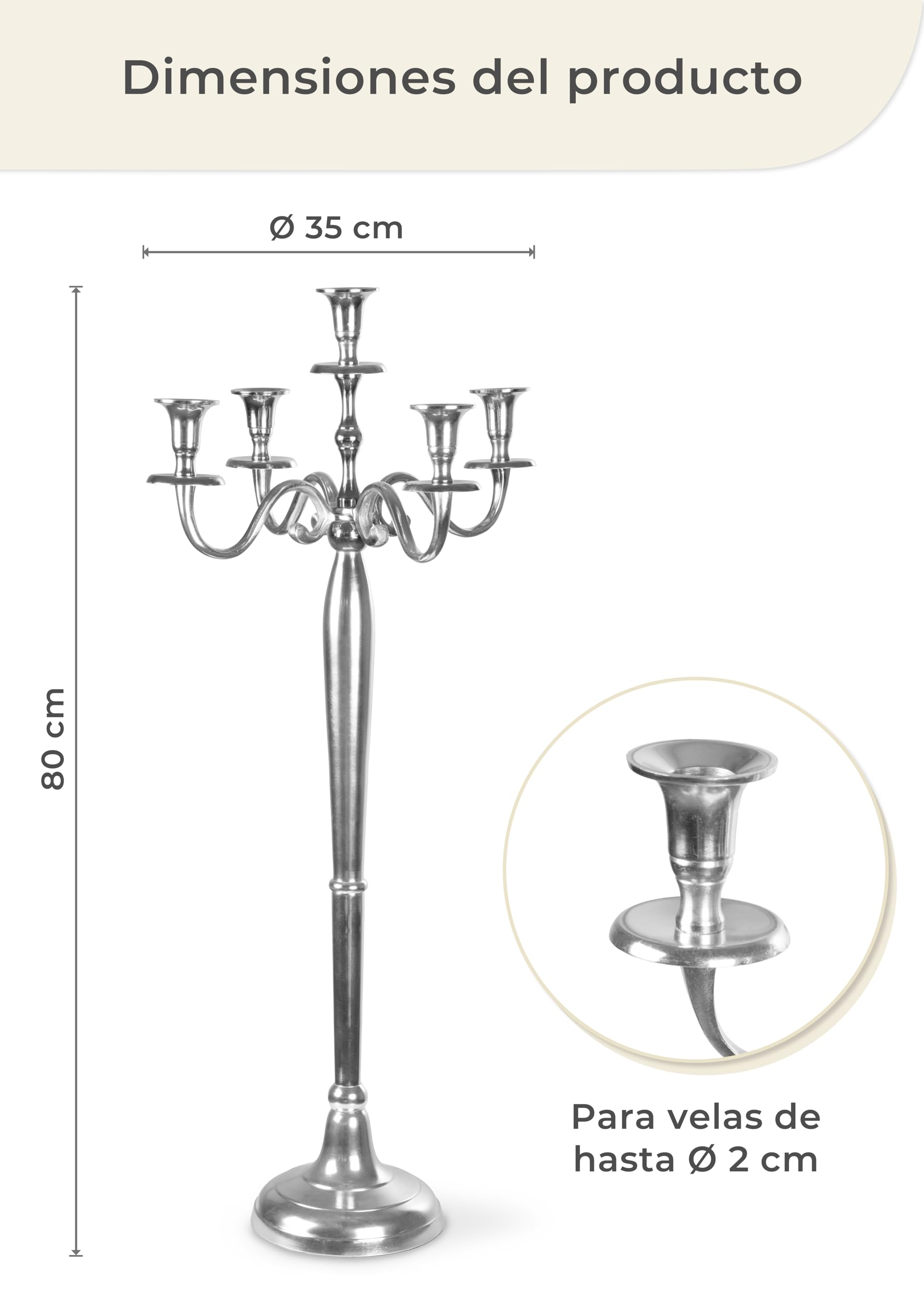 Gräfenstayn Candelabro 1, 3 o 5 Brazos - Diferentes tamaños - Candelabro en Color Plata, Negro, Blanco o Dorado (XL, Plata)