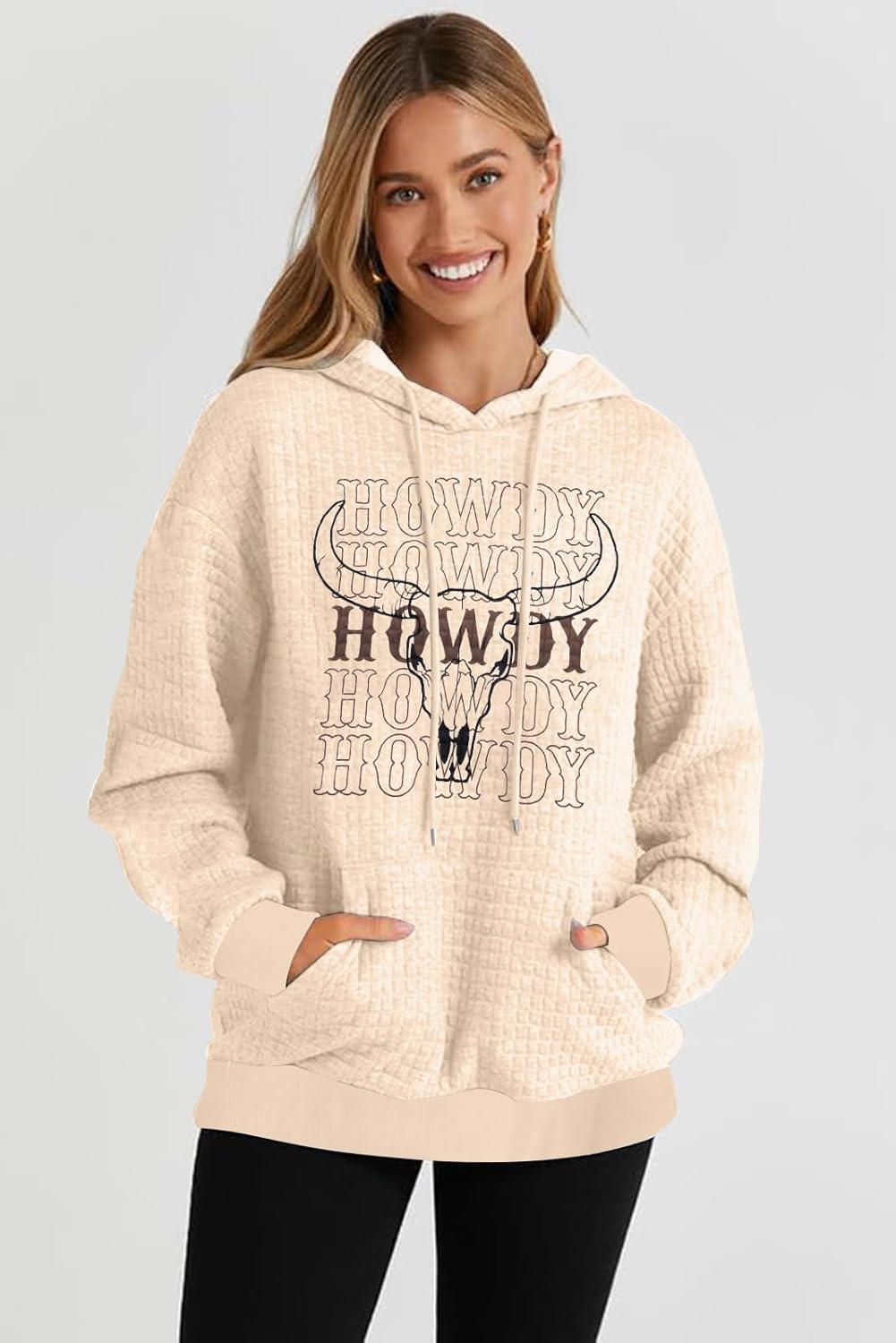 SUPEYA Western Sweatshirts for Women Cow Skull Western Hoodies Cowgirl Country Concert Outfits Waffle Knit Howdy Pullover Top - Image 4
