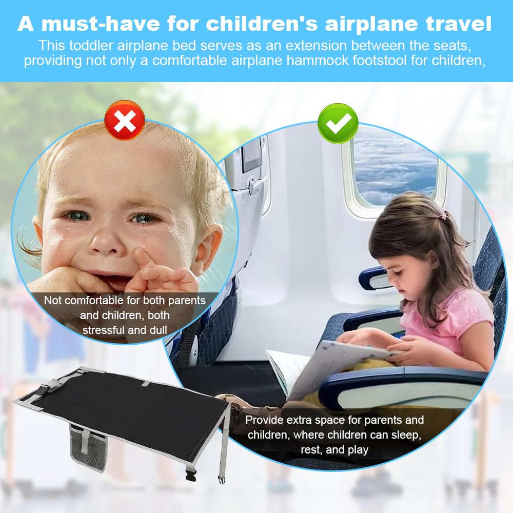 Foreverup Lit d'avion pour tout-petit, extension de siège d'avion pour tout-petits, lit d'avion portable pour enfants, hamac à pied d'avion pour tout-petits, enfants, bébés, essentiels de voyage pour