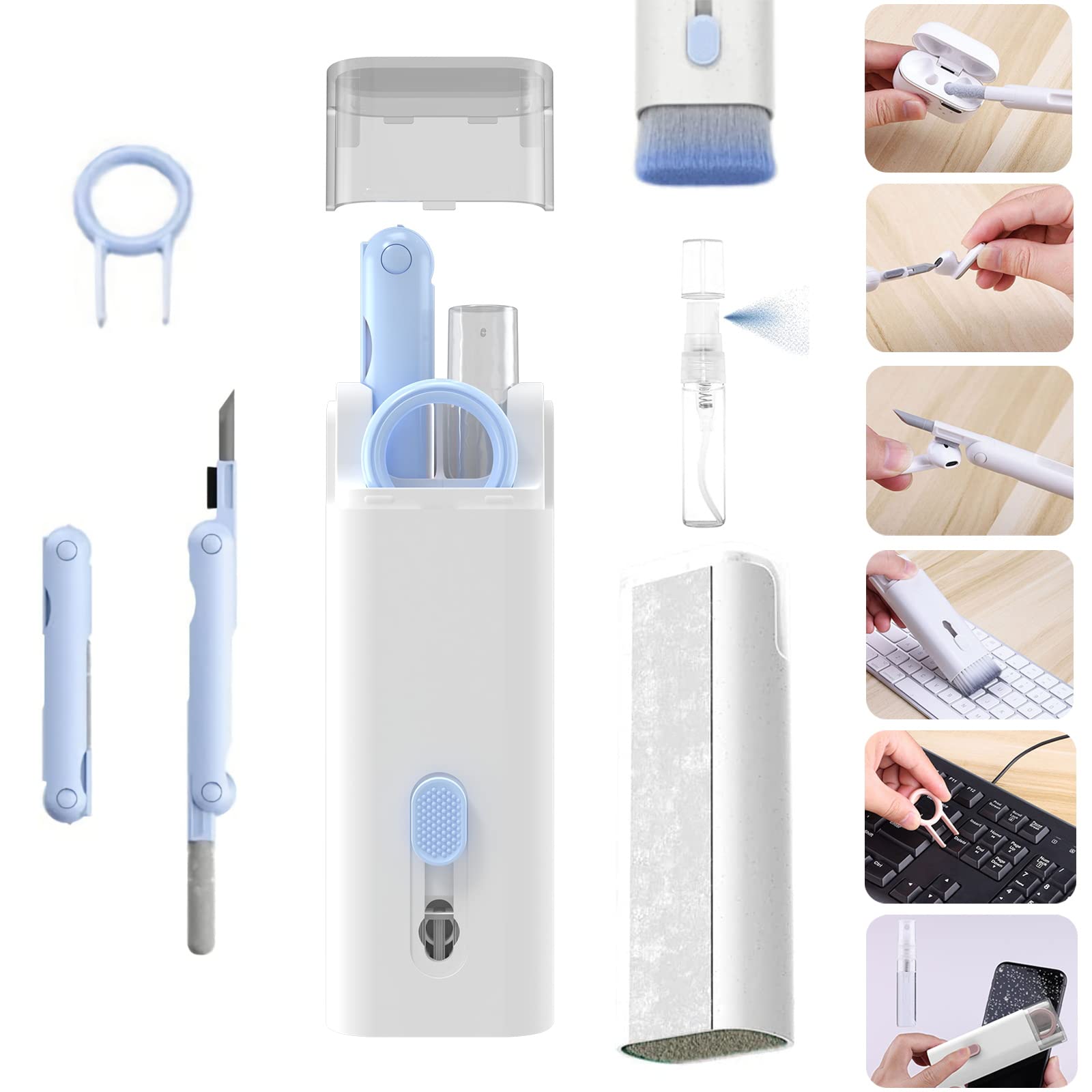 7-in-1 Electronic Cleaner Kit for Airpods - Laptop Cleaner, Keyboard Cleaner Kit, Portable Cleaning Kit with Cleaning Pen Brush Spray for iPhone iPad MacBook Screen/Keyboard/Headphones