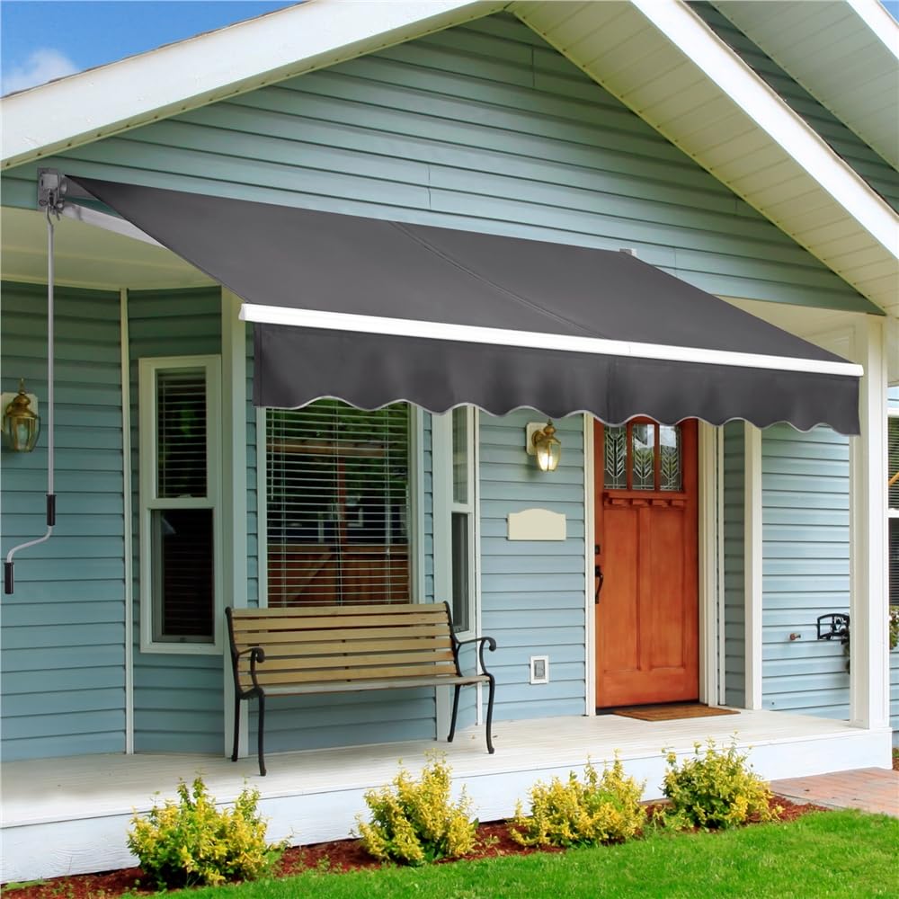Yaheetech Auvent Rétractable de Contrôle Manuel 250 x 200 cm avec Protection Solaire Réglable pour Balcon, Terrasse, Café, Restaurant - Gris Foncé