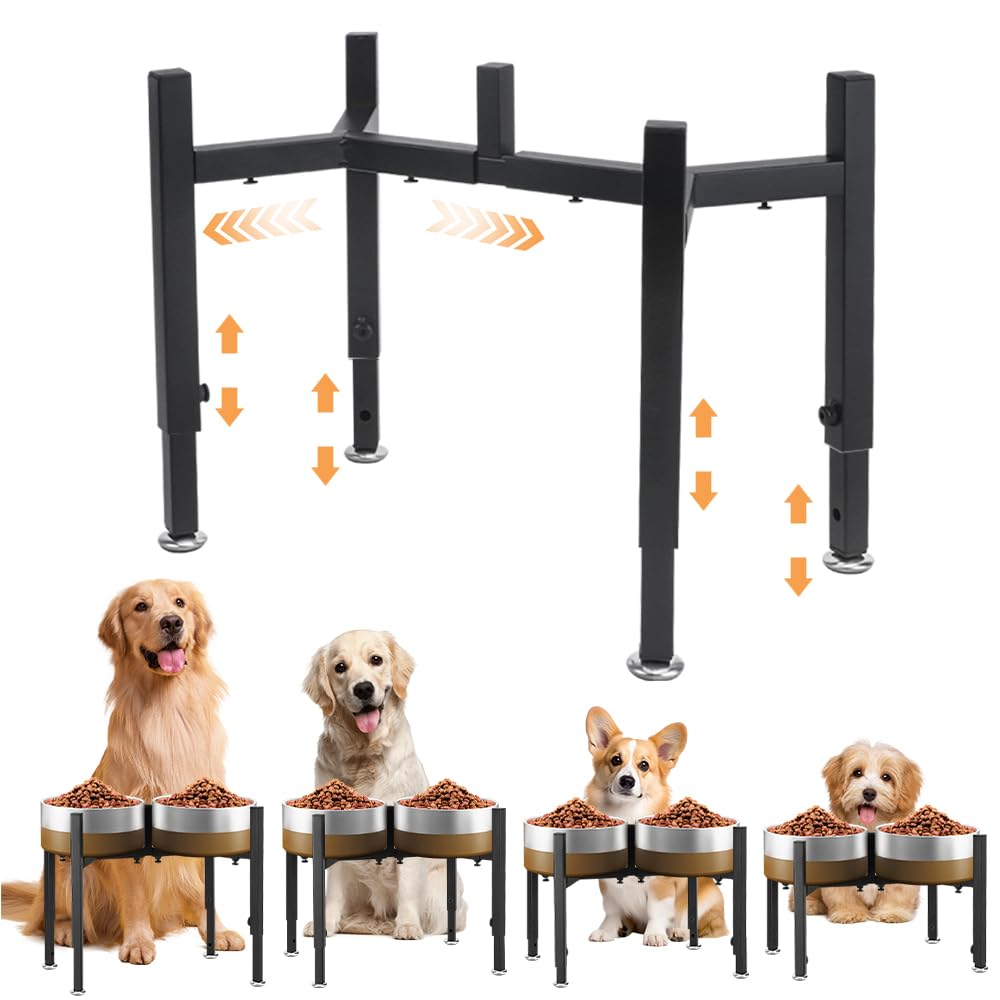 Soporte Elevado para comederos de Perro, Soporte metálico Mejorado para Dos comederos, 4 Alturas y anchuras Ajustables, Soportes a Prueba de Fugas para Perros pequeños, medianos y Grandes