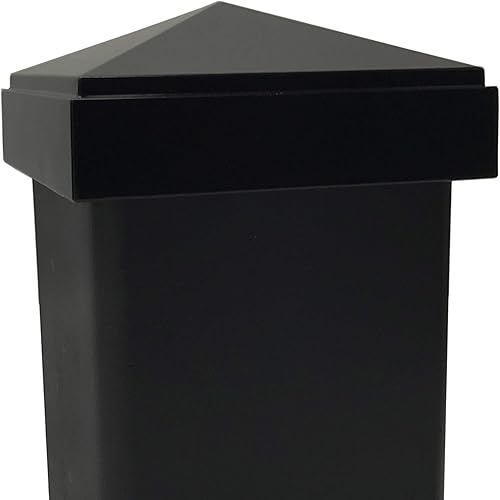Miniatura 5 de Tapa de poste piramidal de aluminio de 3 x 3 pulgadas para postes de metal, ajuste a presión, color negro (paquete de 6)
