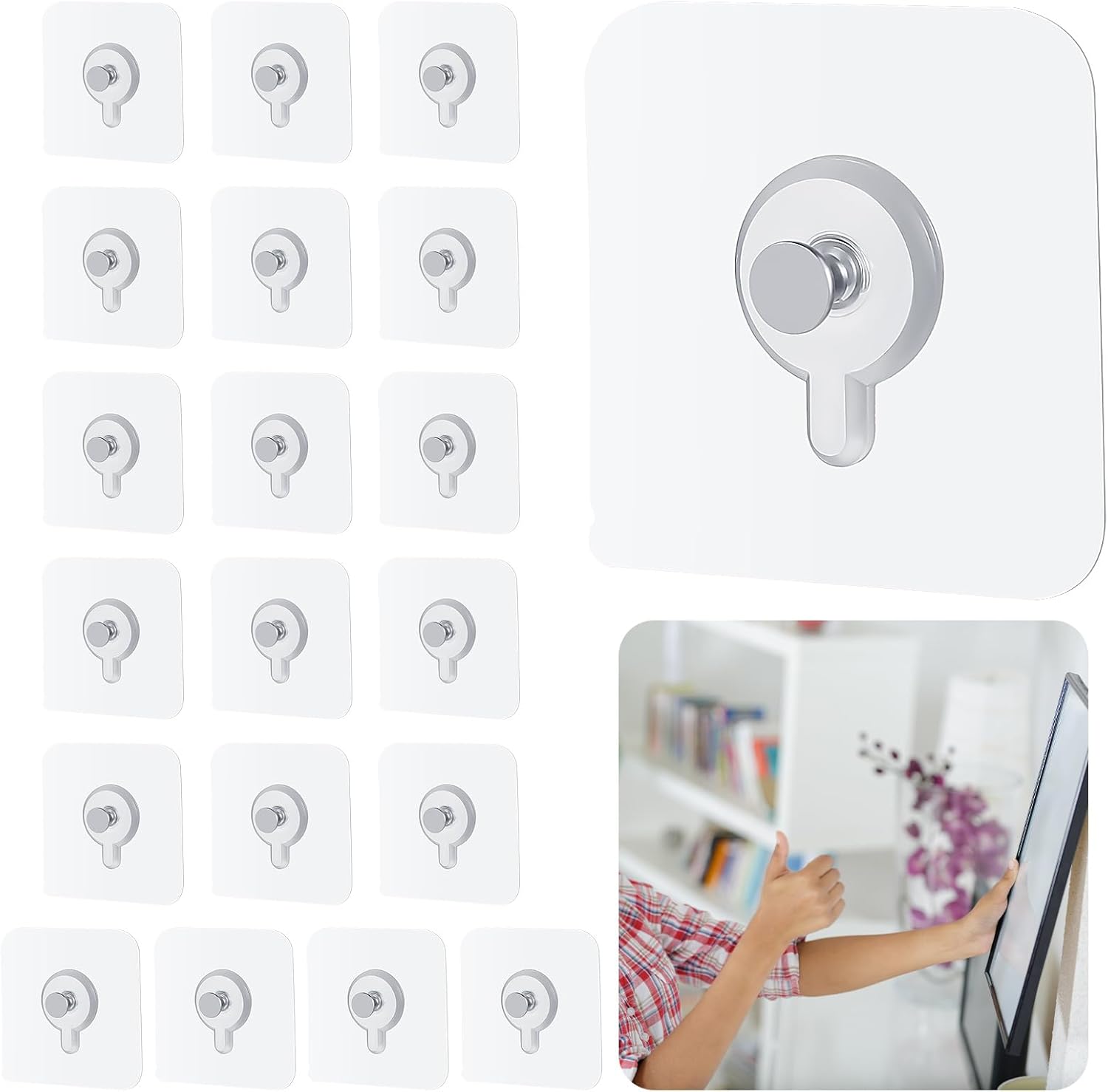 Fuyamp 20PCS Self Adhesive Wall Nail, Punch Free Screw Frame Hooks