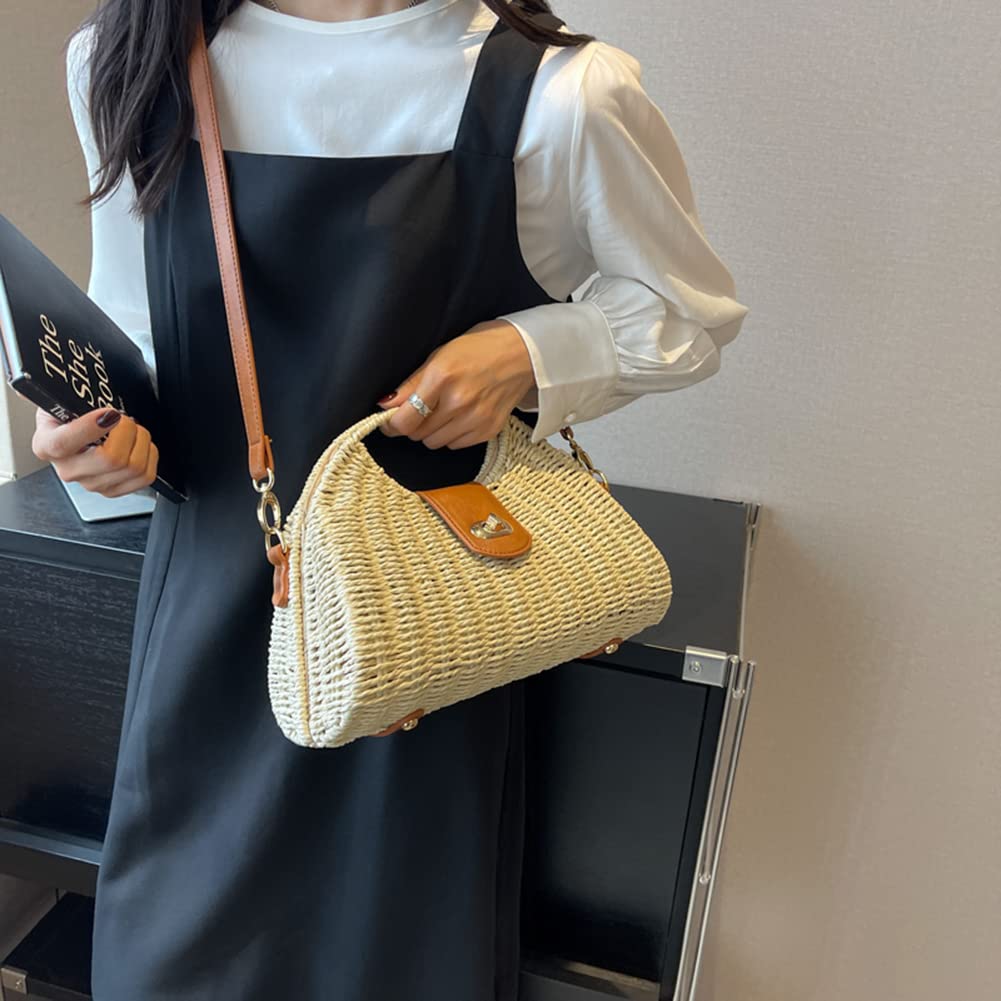 Sacs d'été tissés à la main avec poignée supérieure - Mode - Vacances décontractées - Sac tissé à la main - Simple et élégant - Sac de paille pour femme